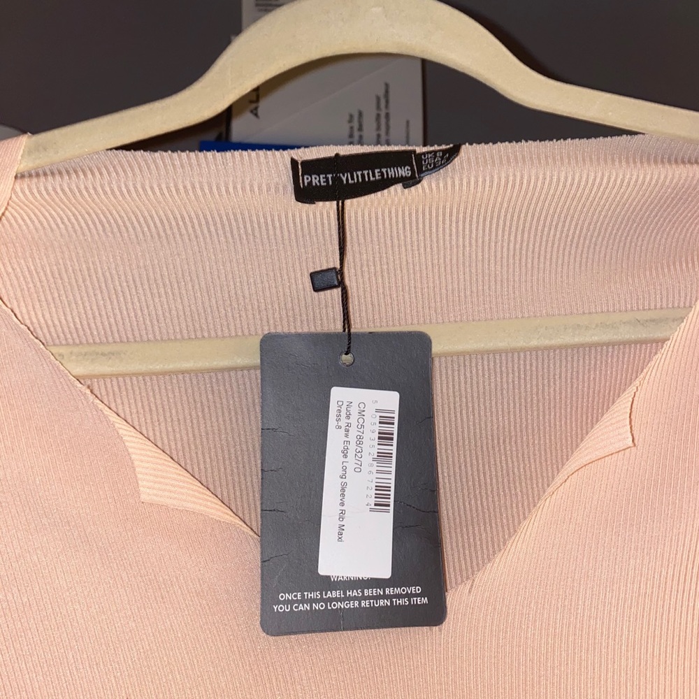 Nude Raw Edge Long Sleeve Rib Maxi Dress